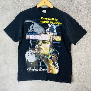 MICHAEL JACKSON T-Shirt Men Medium Vintage Black Graphic Print Rest In Peace